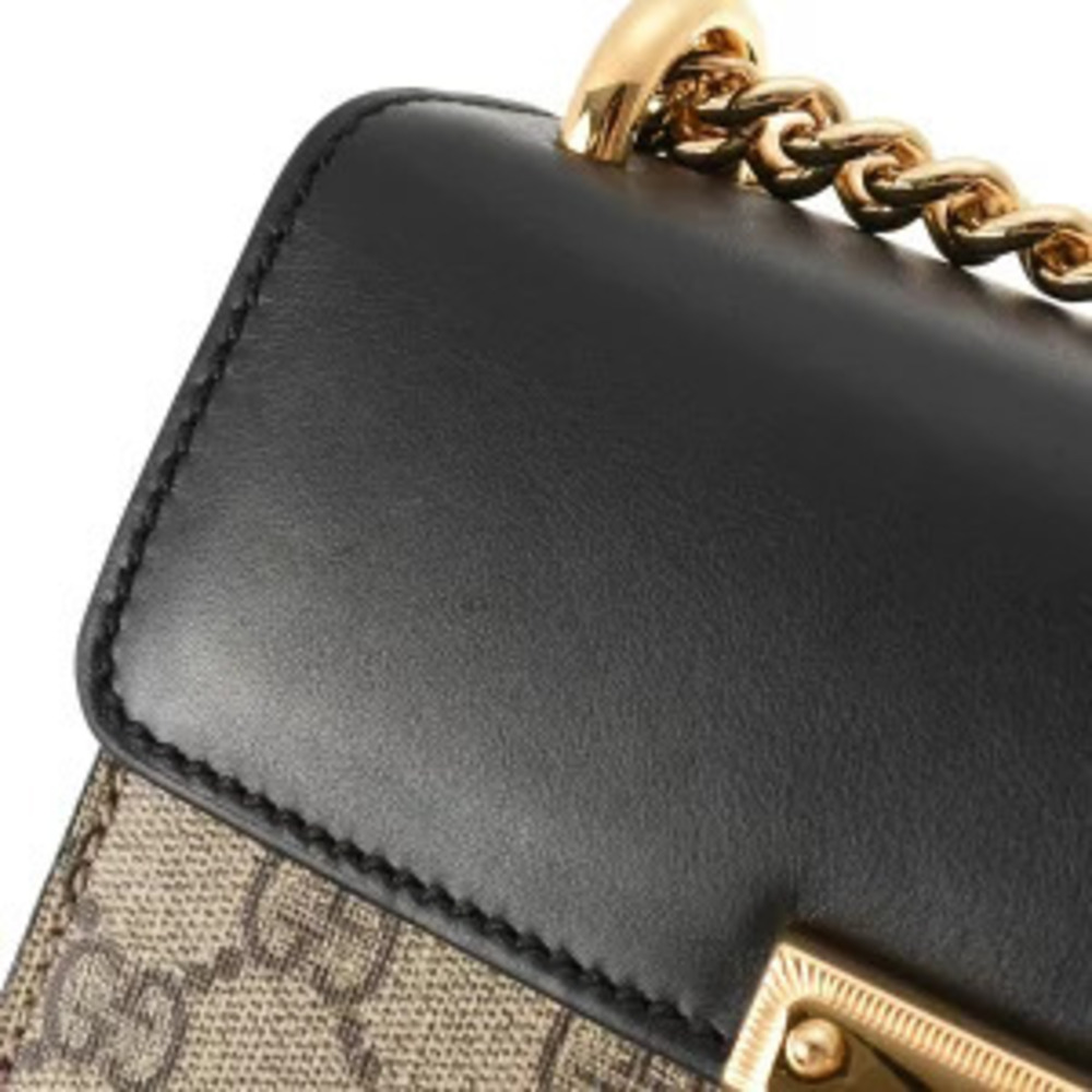 Gucci Leather Canvas Beige Bag Shoulder Padlock Supreme Black GG - Picture 8 of 9